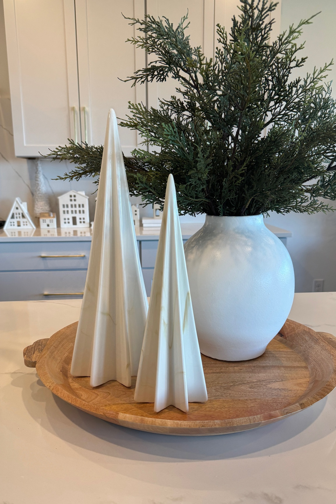 Target Holiday Decor Favorites! 🎄✨ These Target holiday stems are super affordable and come in two lengths—I used six here for a fuller look! This serving tray is the perfect kitchen staple for any season, and these white trees are designer-inspired at such a great price! 

#LTKHome #LTKHoliday #LTKFindsUnder50