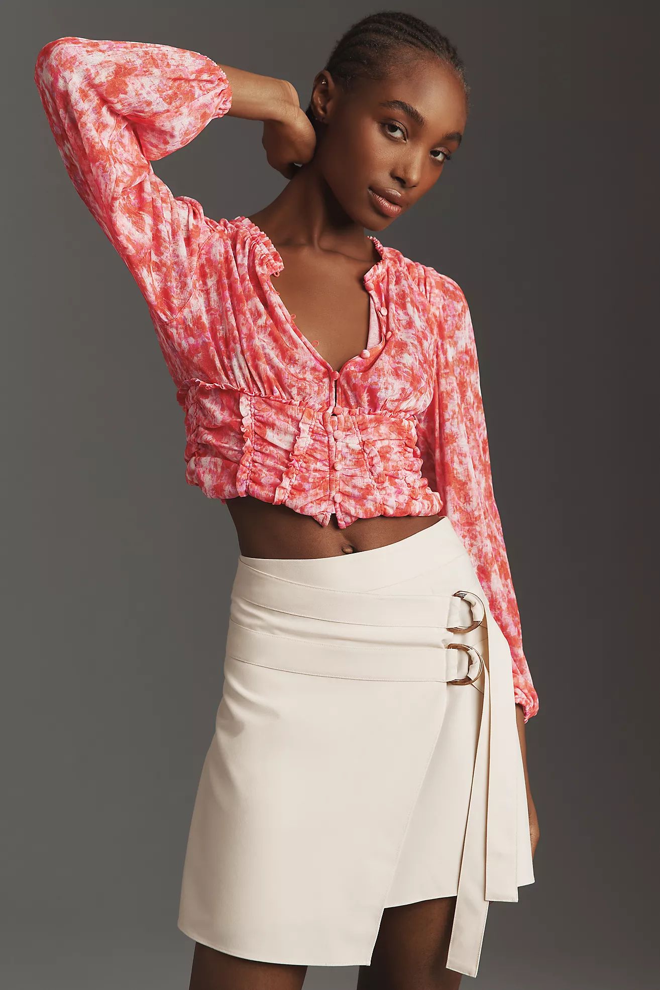 By Anthropologie Long-Sleeve Femme Ruched Cropped Top | Anthropologie (US)