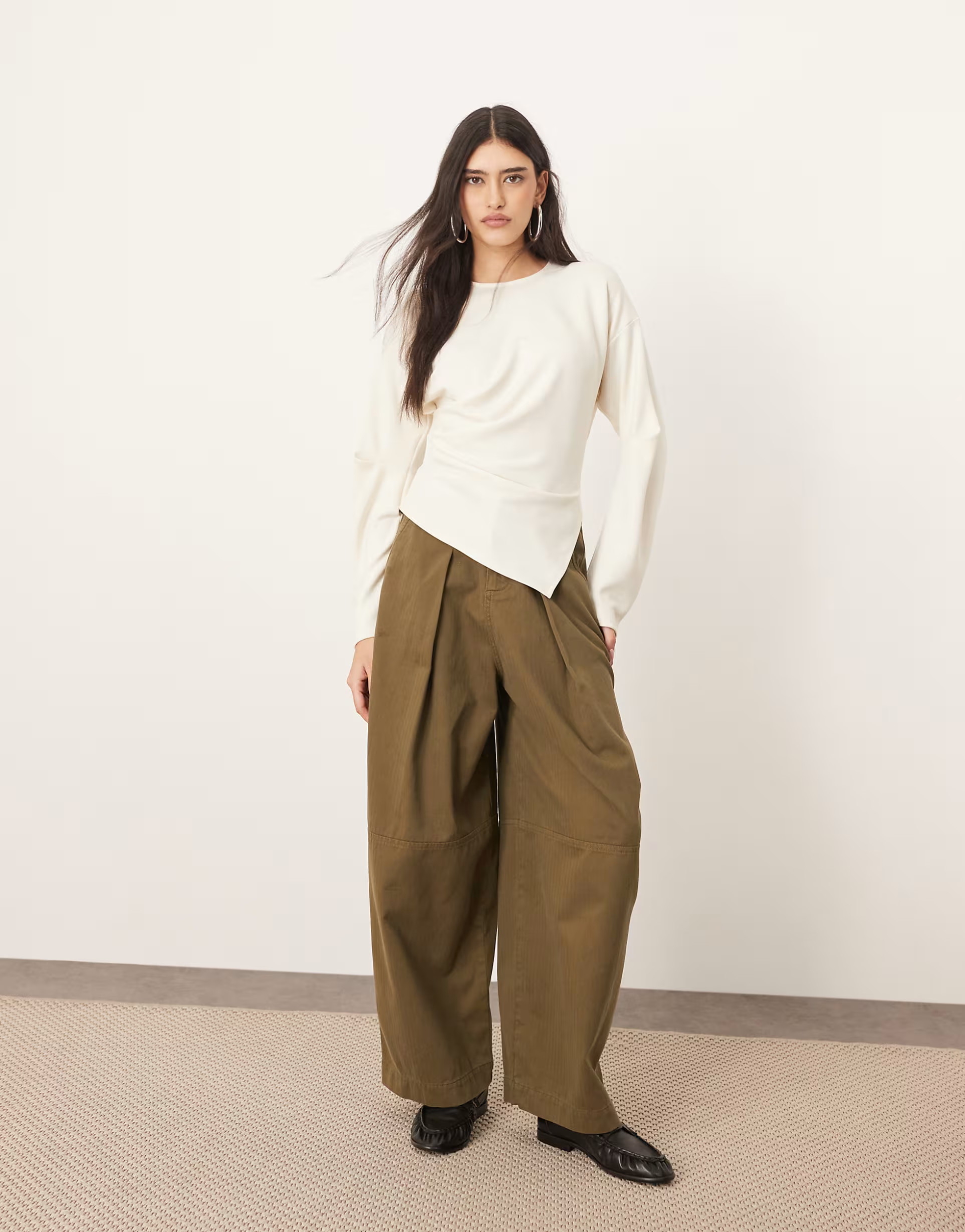 ARRANGE jersey asymmetric detail long sleeve top in ivory | ASOS (Global)