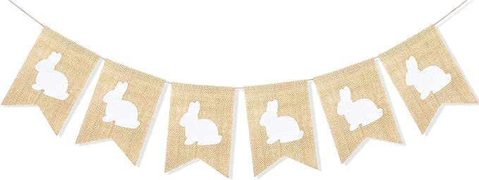 Rabbit Banner Burlap Easter Decorations Garland Bunny Bunting Home Decor for Mantle Fireplace Rus... | Amazon (US)
