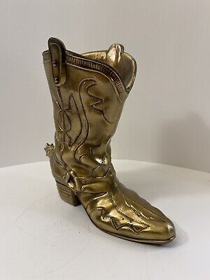 Vintage Solid Brass Heavy Cowboy Boot Price Prod. Planter/Door Stop Art Brass | eBay US