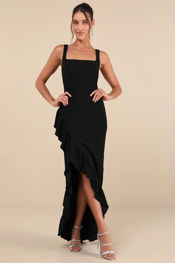 Immaculate Excellence Black Sleeveless Ruffled Tulip Maxi Dress | Lulus