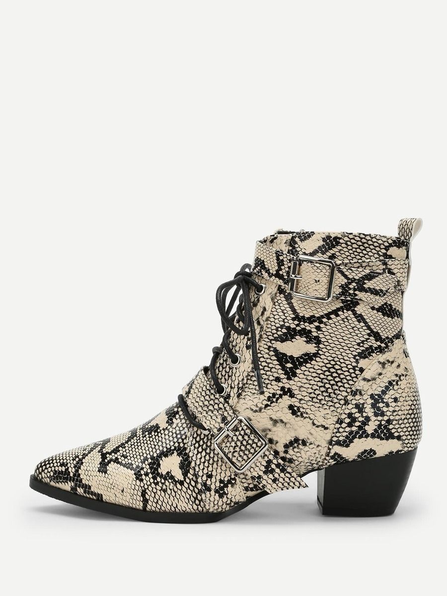 Snake Embossed Side Zip Ankle Boots | SHEIN