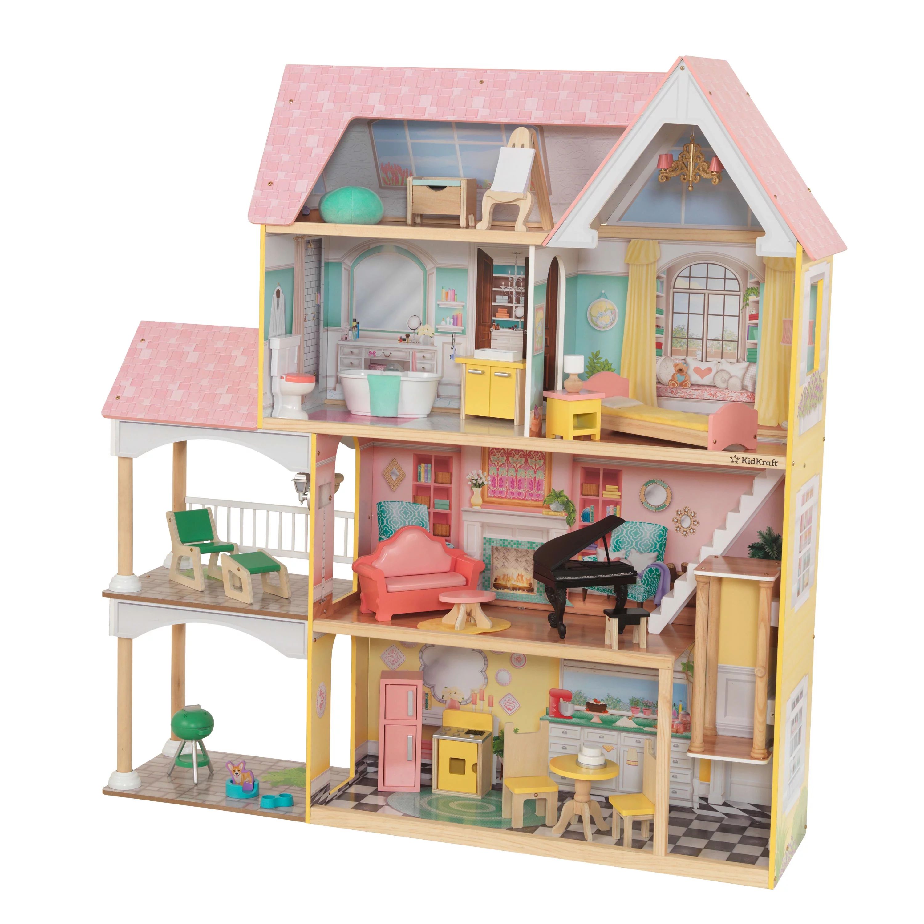 KidKraft Lola Mansion Wooden Dollhouse with 30 Accessories - Walmart.com | Walmart (US)