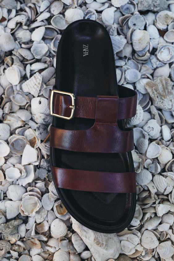 FLAT SANDALS WITH LEATHER STRAPS | Zara US