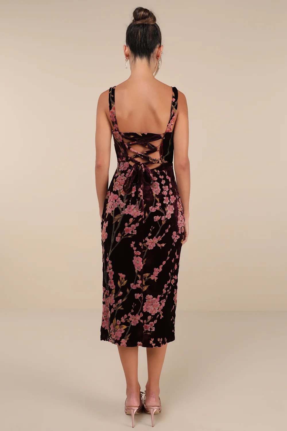 Romantic Stunner Plum Floral Burnout Velvet Lace-Up Dress | Lulus