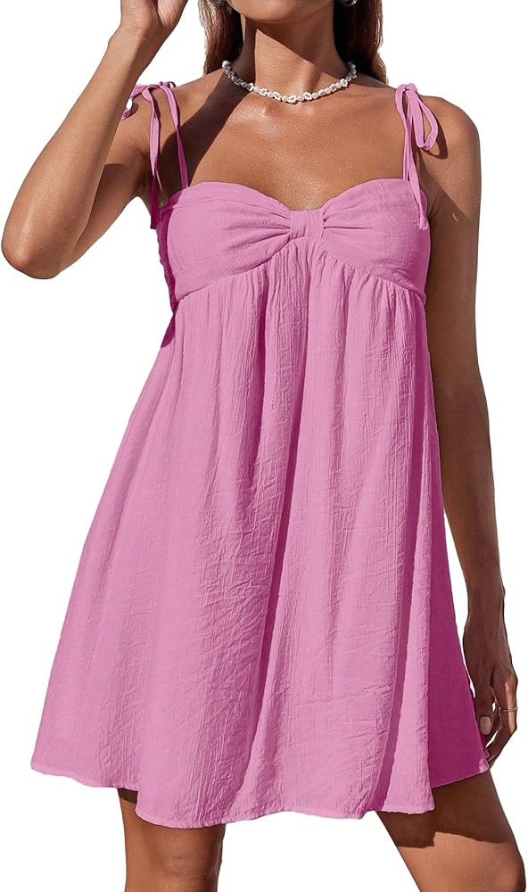 Narecte Casual Summer Dresses for Women Flowy Sun Dress Cute Mini Slip Dress Spaghetti Strap Dres... | Amazon (US)