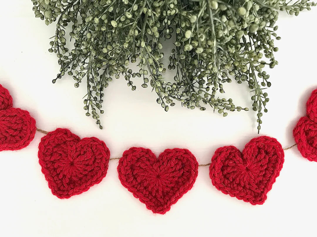 Heart Garland, Crochet Red Heart Banner, Pink Heart Garland, Crochet White Heart String, Valentin... | Etsy (US)