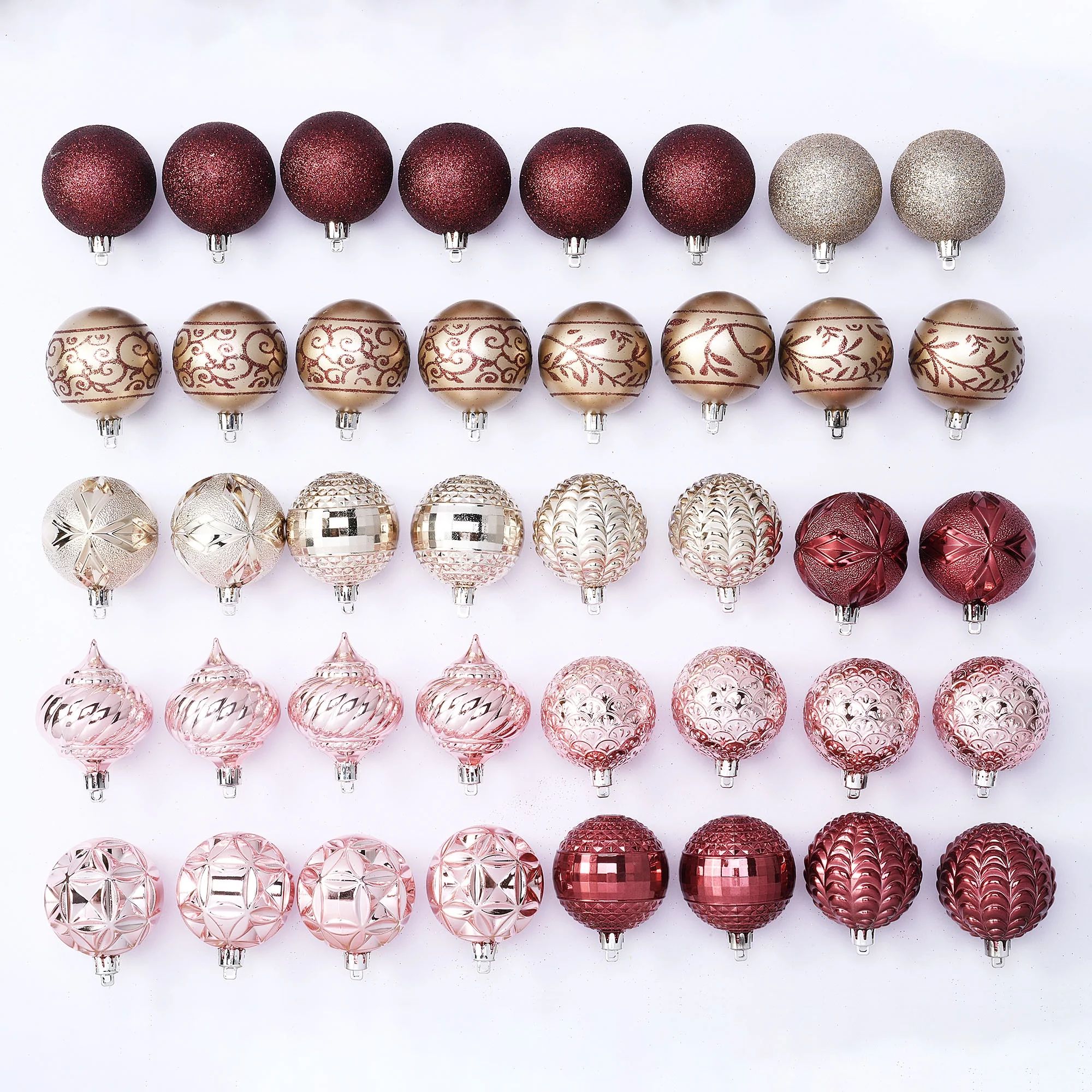 Holiday Time 60 mm Christmas Shatterproof Ornaments, Light Blush, Dark Blush & Champagne Gold, 40... | Walmart (US)