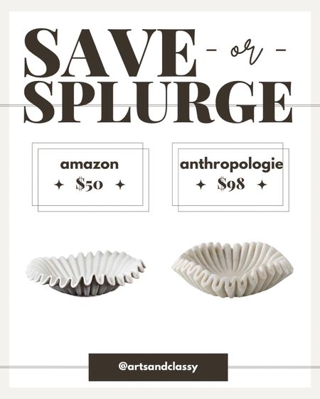 This trendy, marble ruffle bowl from Amazon is very similar to the anthro one and half the price! Get the look for less with this designer dupe.
#amazon #anthropologie #designerdupe #saveorsplurge #amazonhome #rufflebowl #scallopedbowl #homedecor

#LTKunder50 #LTKhome