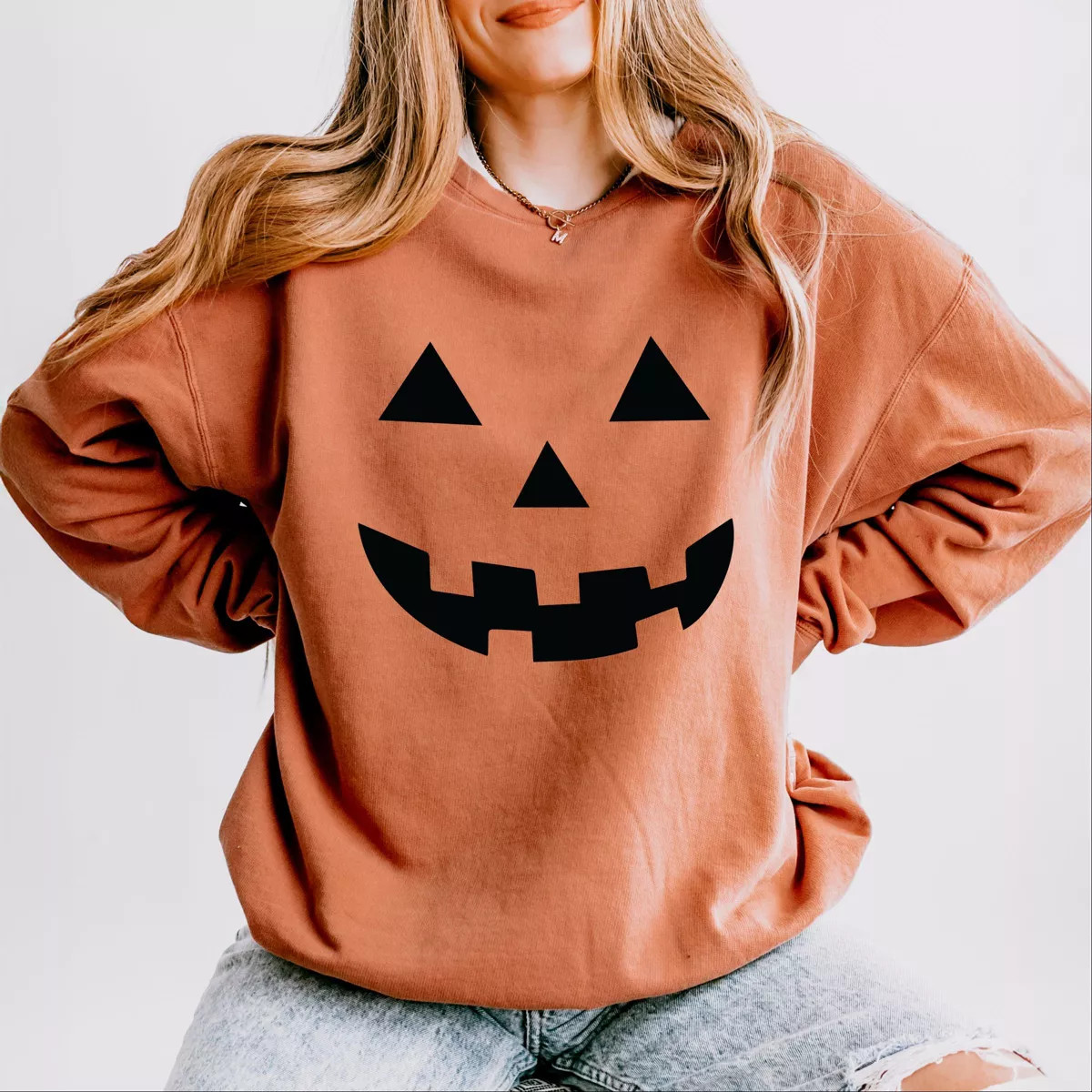Simply Sage Market Pumpkin Face Lightweight Garment Dyed Sweatshirt | Target