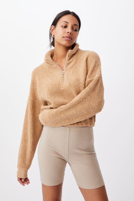 Cropped Teddy Zip Neck | Cotton On (ANZ)