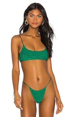 superdown Olivia Smocked Bikini Top in Green from Revolve.com | Revolve Clothing (Global)
