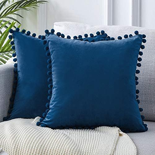 Top Finel Decorative Throw Pillow Covers with Pom Poms Soft Particles Velvet Solid Cushion Covers 18 | Amazon (US)