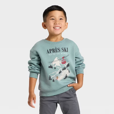 Toddler Boys' Holiday Sweatshirt - Cat & Jack™ Light Teal Blue 3T | Target