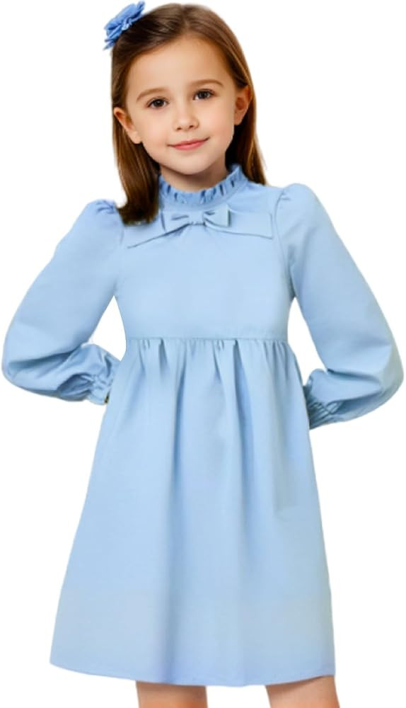 Girl Dress Casual Floral Applique Peter Pan Collar Long Sleeve Tutu Fall Christmas Tunic Shirt Cl... | Amazon (US)