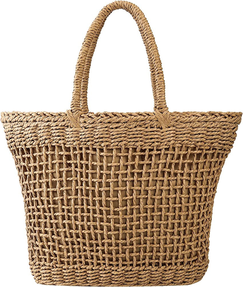 Give yibao Women's Straw Bags Handmade Woven Tote bag with Zipper Pocket Large Shoulder Bag | Amazon (US)