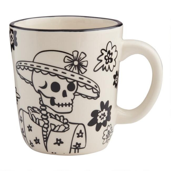 White and Black Day Of The Dead Female Skeleton Mug | World Market