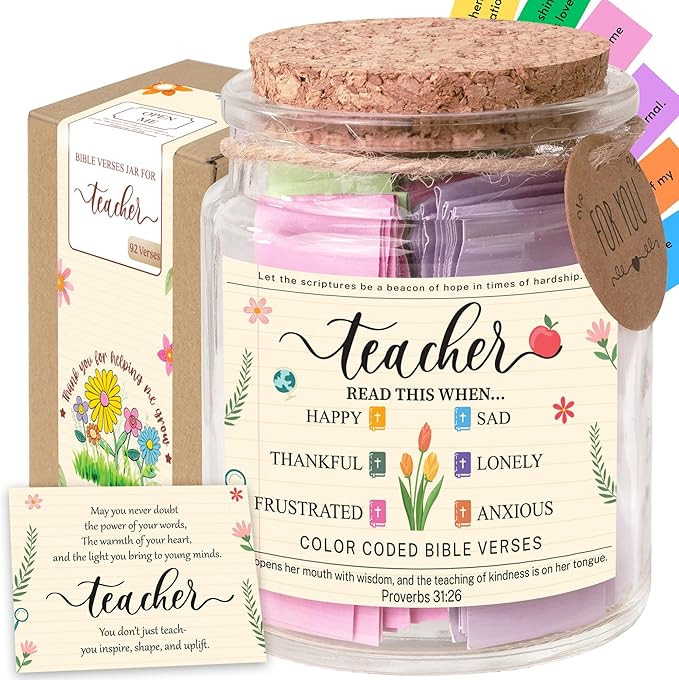 Bible Verse Jar for Teacher – 92 Color-Coded Bible Verse, Teacher Appreciation Gifts, Christian... | Amazon (US)
