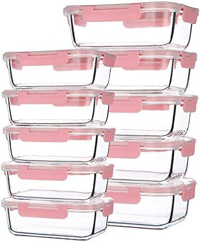 10Pack Two Size(12Oz,34Oz) Glass Food Containers with Airtight Lock Lids,Reusable Square Glass Me... | Amazon (US)