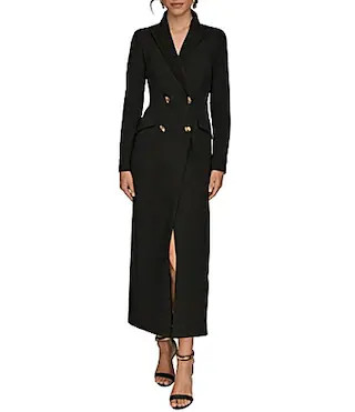 Donna Karan Scuba Crepe Twill And Satin Long Sleeve Notched Collar Button Front Dress - 8 | Dillard's