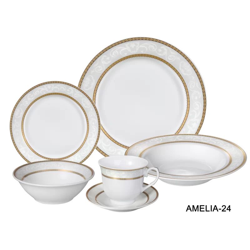 Lorren Home Trends Amelia 24 Piece Porcelain Dinnerware Set, Service for 4 | Wayfair North America