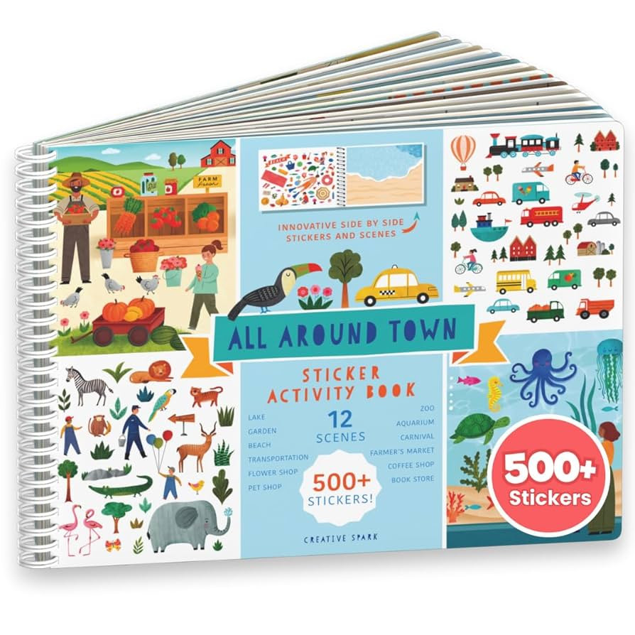 CUPKIN Sticker Book for Kids 2-4, 500+ Kids Stickers, All Around Town 12 Coloring Pages, 12 Side ... | Amazon (US)