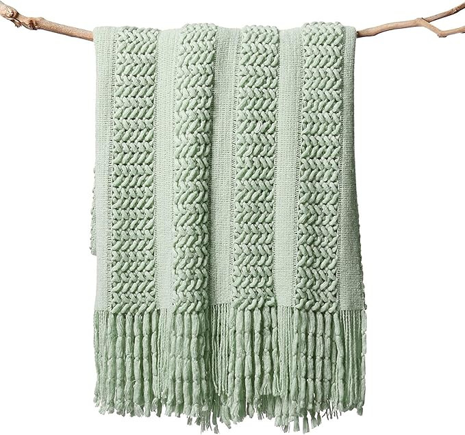 lifein Fall Sage Green Throw Blanket for Couch-Soft Knitted Farmhouse Boho Bed Throw,Cozy Small L... | Amazon (US)