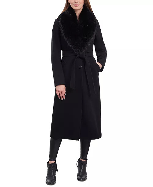 Women's Faux-Fur-Collar Belted Coat | Macy's