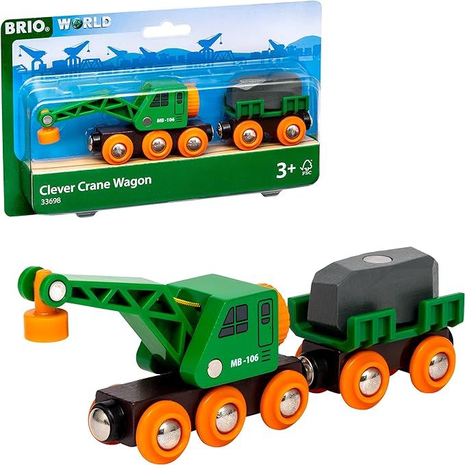 BRIO World 33698 - Clever Crane Wagon Set - 4 Piece Wooden Toy Train Accessory and Crane Toy for ... | Amazon (US)