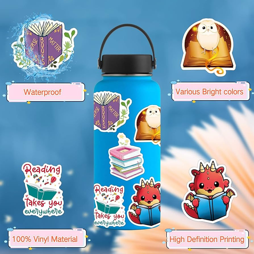 100 Pcs Book Stickers,Reading Stickers,Bookish,Book Stickers for Water Bottles,Bookish Items Stic... | Amazon (US)