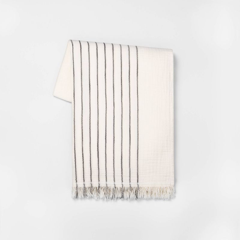 Striped Gauze Throw Blanket Railroad Gray/Sour Cream - Hearth & Hand™ with Magnolia | Target