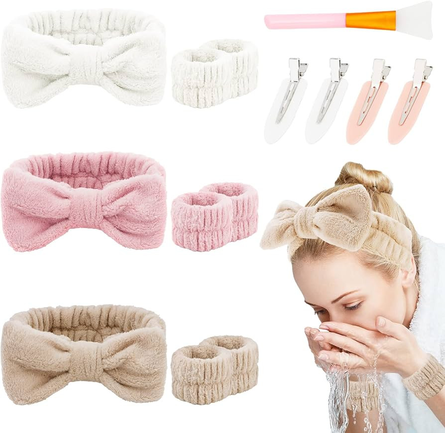 Semato 14 Piece Spa Headband for Washing Face with Wristband and Hair Clips Face Mask Brush Sleep... | Amazon (US)