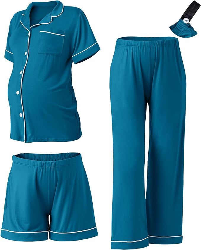 Rnxrbb 3 PCS Women Maternity Pajamas Set Nursing Postpartum Breastfeeding Pjs Sleepwear Lounger C... | Amazon (US)