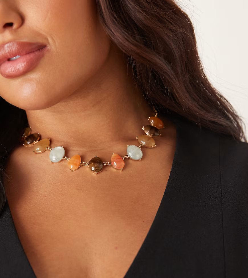 ASOS DESIGN Curve short necklace with faux stone-set details in gold tone-Multi | ASOS (Global)