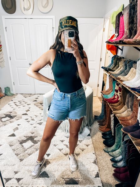 Summer outfit idea - casual outfit - Amazon look for less bodysuit - denim shorts / how to style 

#LTKFindsUnder100 #LTKFindsUnder50 #LTKStyleTip