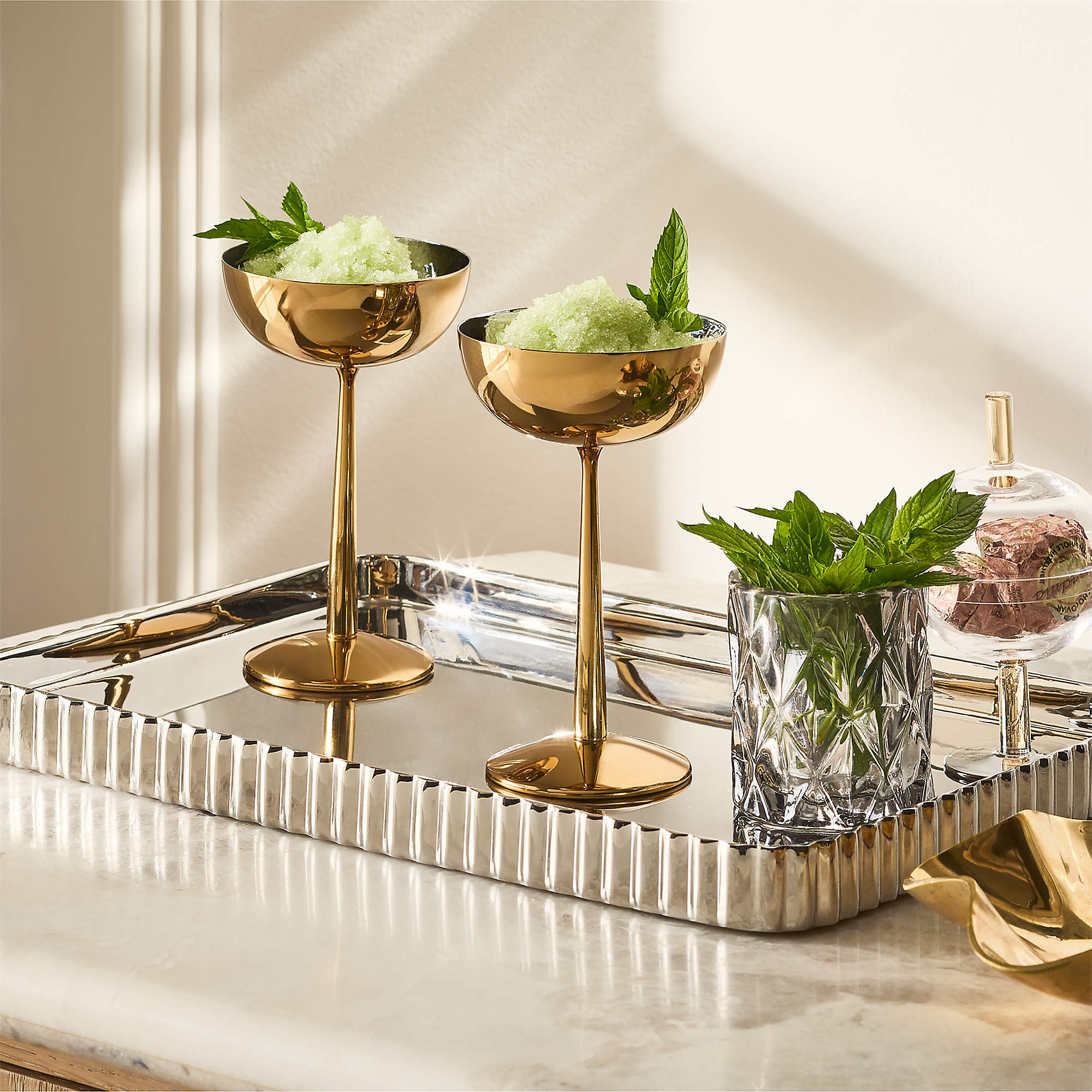 Emporia Stainless Steel Coupe Glasses Set of 4 + Reviews | CB2 | CB2