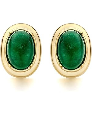 MDFUN 18K Yellow Gold Plated Oval Cut Cubic Zirconia Large Green Stud Earrings Ear Jewelry for Wo... | Amazon (US)