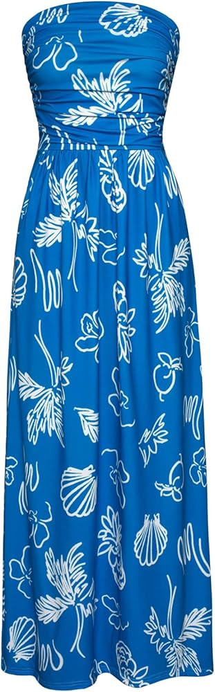 GRACE KARIN Women Strapless Casual Loose Ruched Long Maxi Dress with Pockets | Amazon (US)