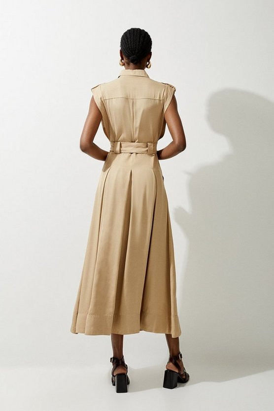 Premium Viscose Linen Topstitch Midaxi Dress | Karen Millen US