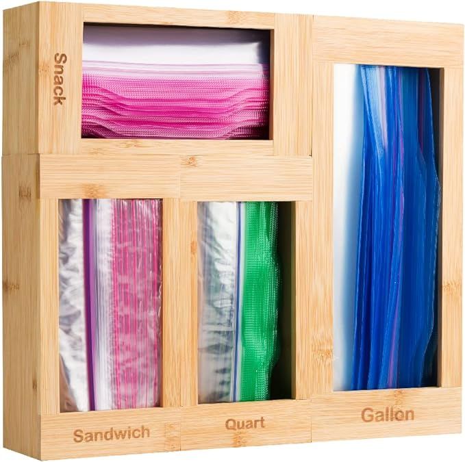 Bartnelli Ziploc Bag Storage Organizer for Drawer, 4 PC Premium Bamboo Kitchen Drawer Organizer, ... | Amazon (US)