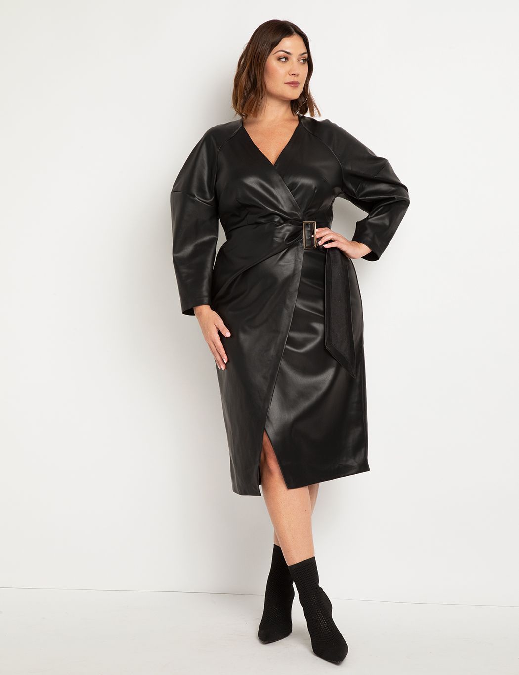 Wrap Detail Faux Leather Dress | Women's Plus Size Dresses | ELOQUII | Eloquii