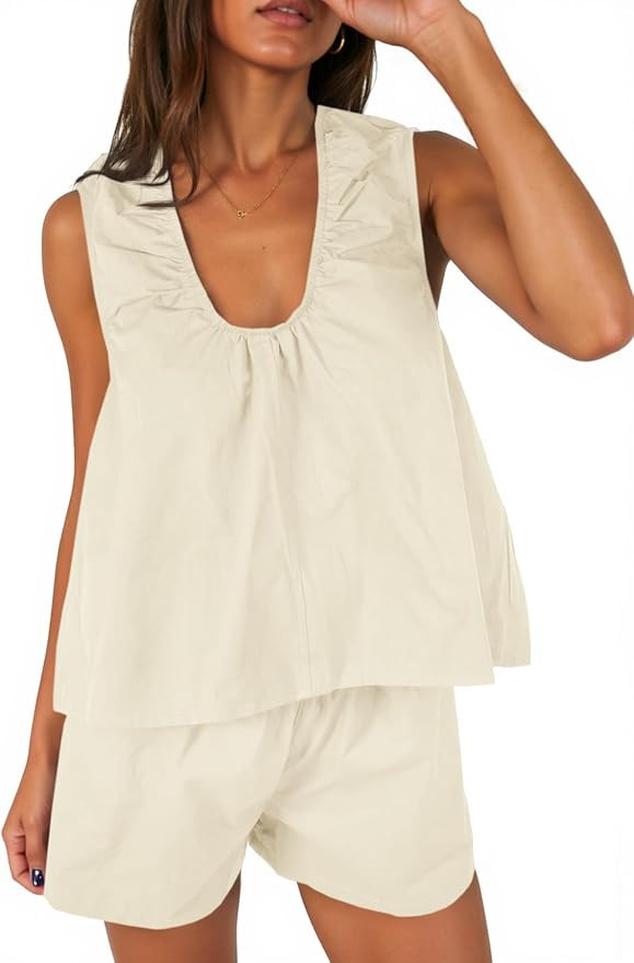 Cicy Bell Womens Summer 2 Piece Sets Scoop Neck Babydoll Tank Tops High Waisted Shorts Vacation M... | Amazon (US)