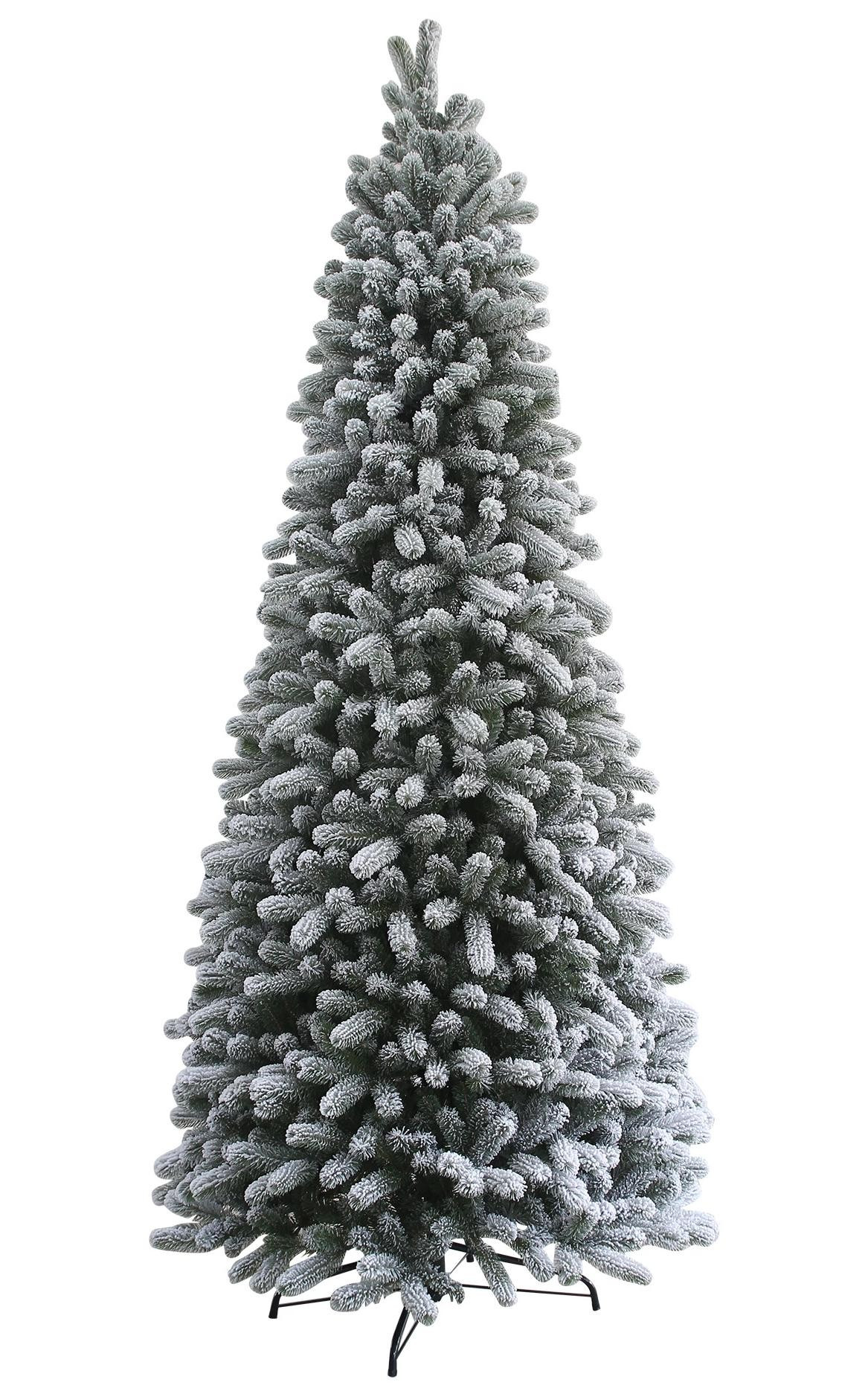 9' King Flock® Slim Artificial Christmas Tree with 700 Warm White LED Lights | King of Christmas