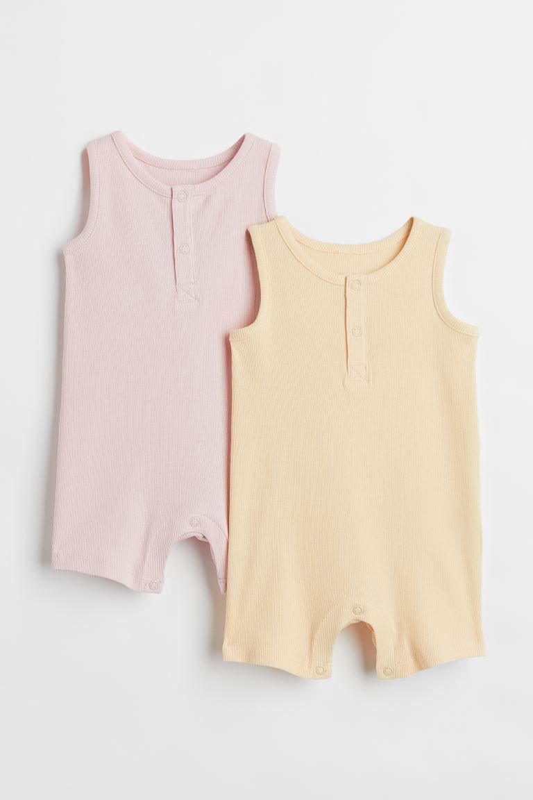 Sleeveless romper suits in soft, ribbed cotton jersey with snap fasteners at top. Snap fasteners ... | H&M (US + CA)