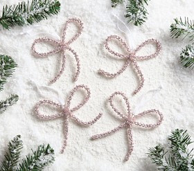 Pink Sparkle Bow Ornaments, Set of 4 | Pottery Barn Kids