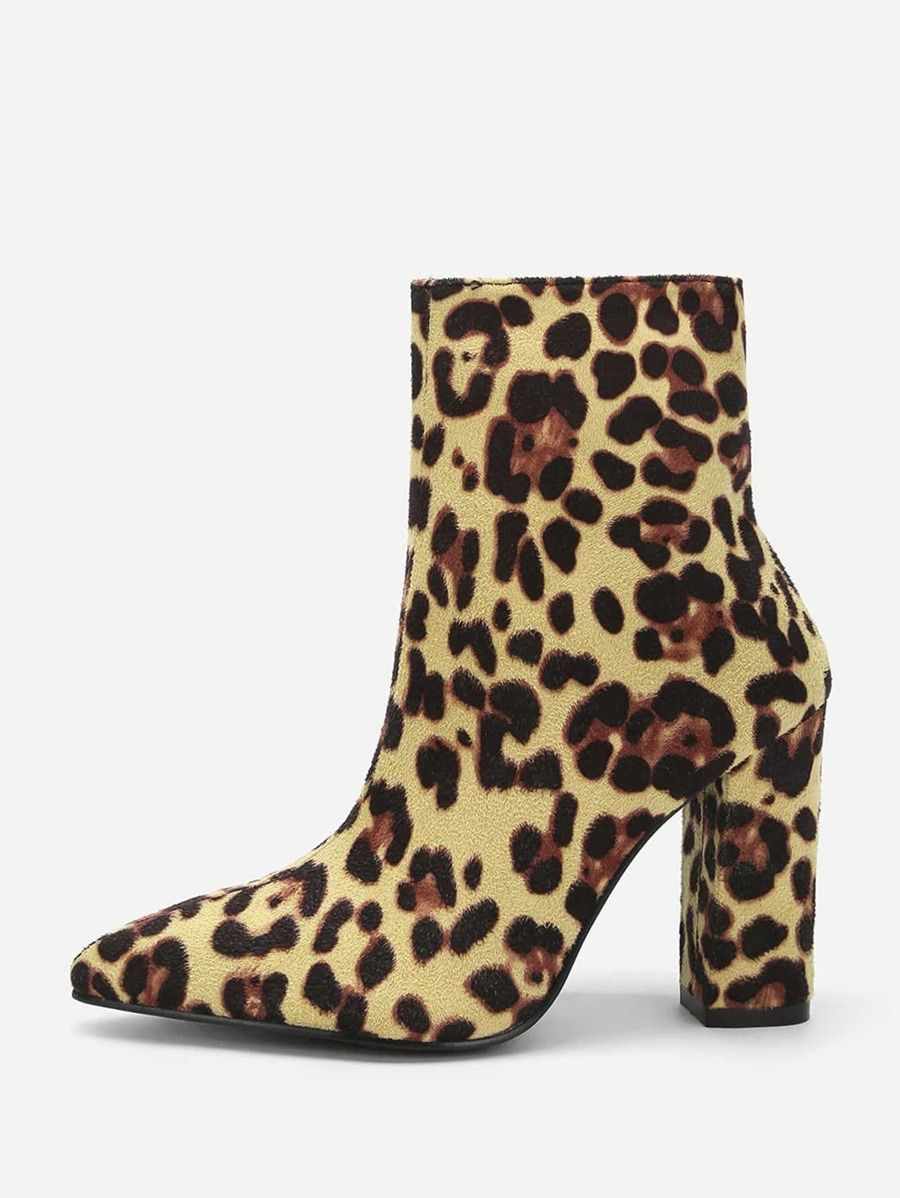 Leopard Print Side Zip Suede Boots | SHEIN