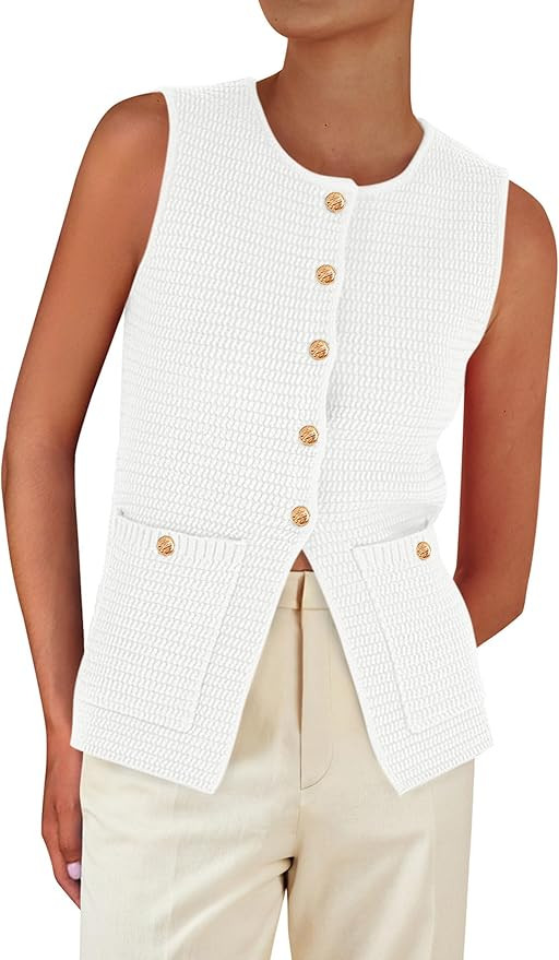 PRETTYGARDEN Women's 2026 Spring Sweater Vest Sleeveless Button Down Knit Cardigan Tank Tops Summ... | Amazon (US)