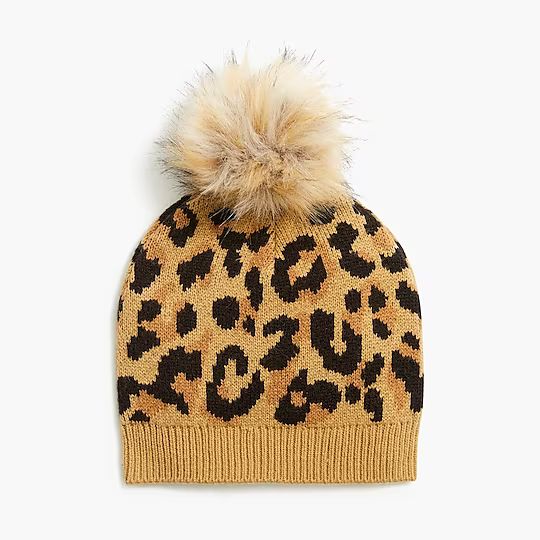 Leopard faux-fur pom-pom hat | J.Crew Factory