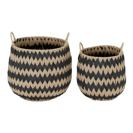 Household Essentials Flame Stitch Two Tone Basket 2pc Set Handwoven in Cattail and Paper | Walmart (US)
